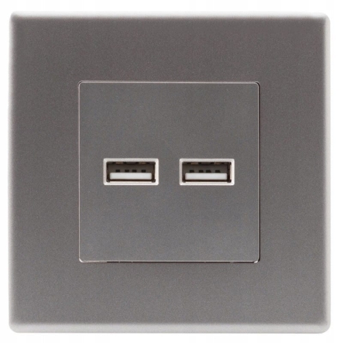 Gniazdo Szare + Podwójna Ładowarka USB 3.1A Typ A+A Zestaw z Ramką PCV