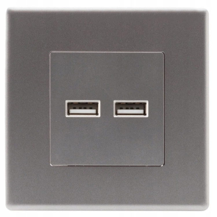 Gniazdo Szare + Podwójna Ładowarka USB 3.1A Typ A+A Zestaw z Ramką PCV