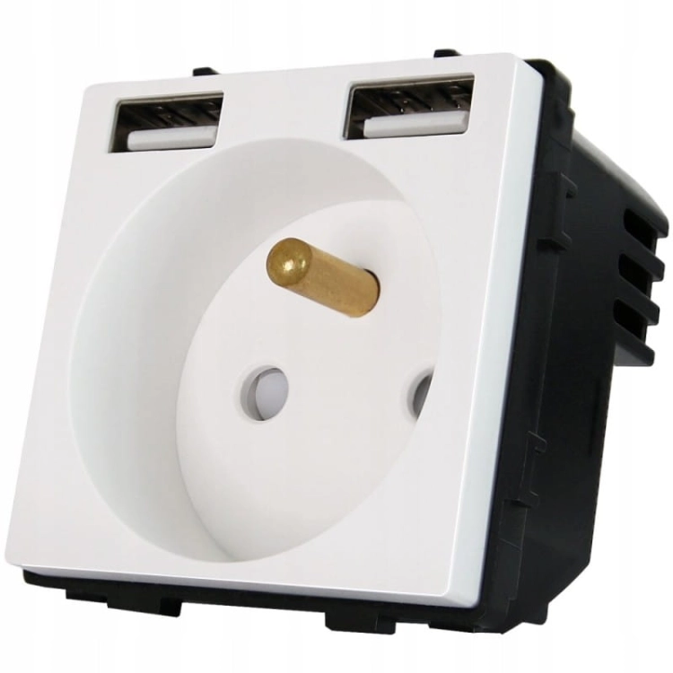 Gniazdo Białe + Podwójna Ładowarka USB 2.4A A+A Zestaw z Ramką PCV