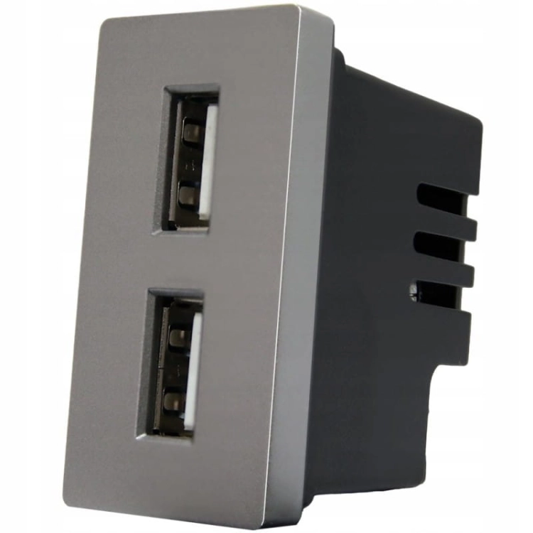 Moduł Podwójna Ładowarka USB Typ A+A 2.4A Szara do Ramek