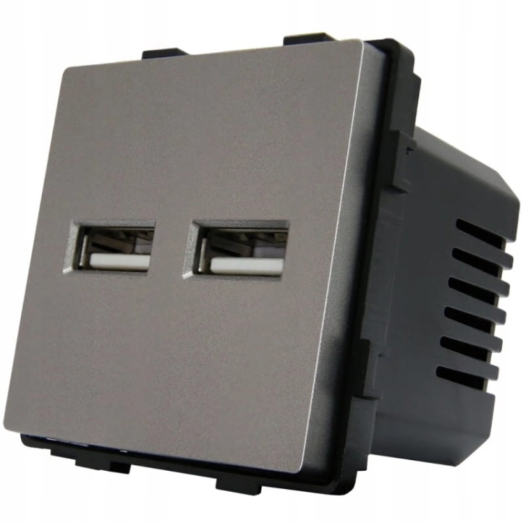 Gniazdo Szare + Podwójna Ładowarka USB 3.1A Typ A+A Zestaw z Ramką PCV