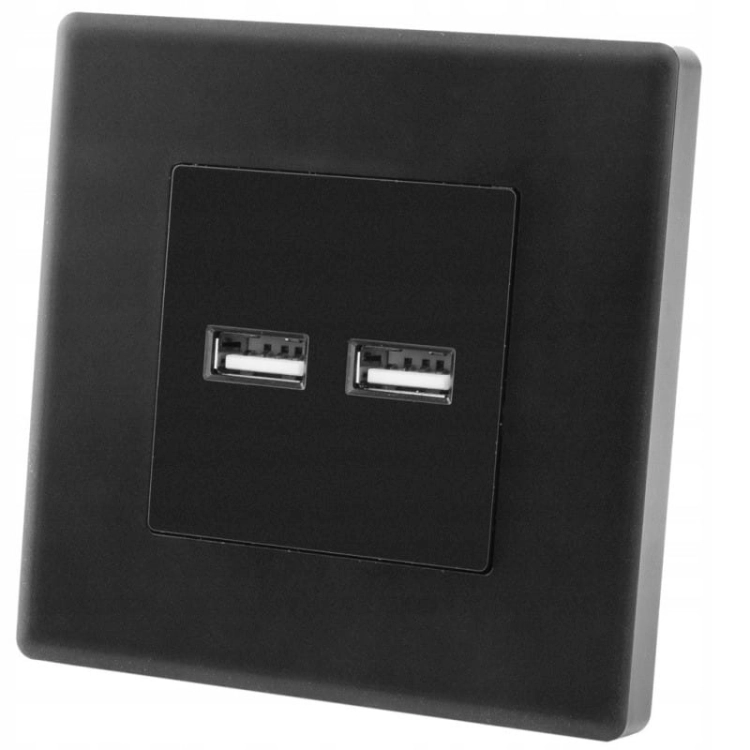Gniazdo Gniazdko Czarne Podwójna Ładowarka USB Zestaw z Ramką PCV