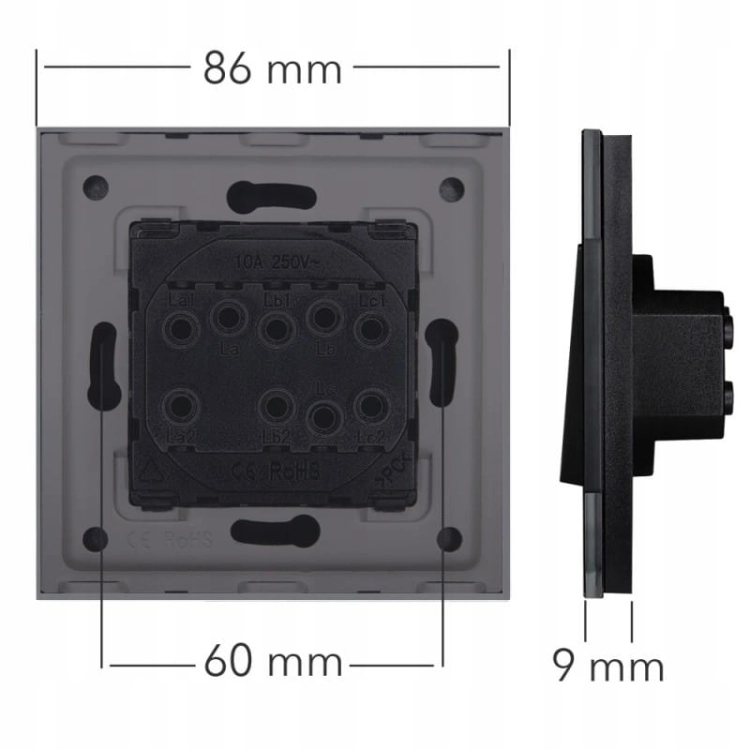 Gniazdo Szklane Kontakt + 2 x USB A+C 2.4A Czarne
