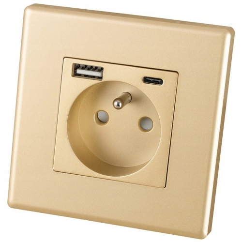 Gniazdo z Bolcem + Gniazdo USB A + C Zestaw z Ramką PCV