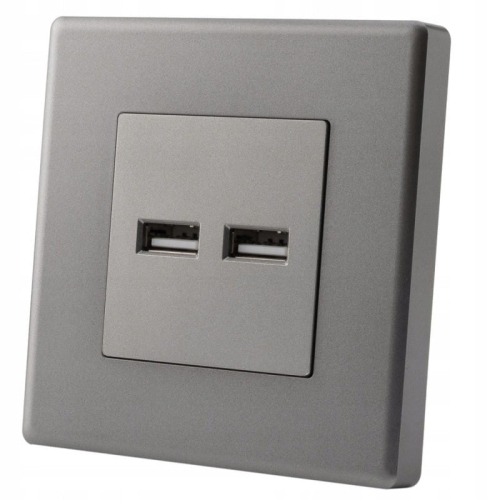 Gniazdo Szare + Podwójna Ładowarka USB 3.1A Typ A+A Zestaw z Ramką PCV
