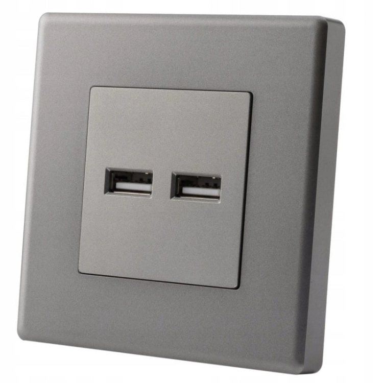 Gniazdo Szare + Podwójna Ładowarka USB 3.1A Typ A+A Zestaw z Ramką PCV