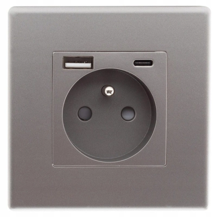Gniazdo Szare z Bolcem + Gniazdo USB A+C Zestaw z Ramką PCV