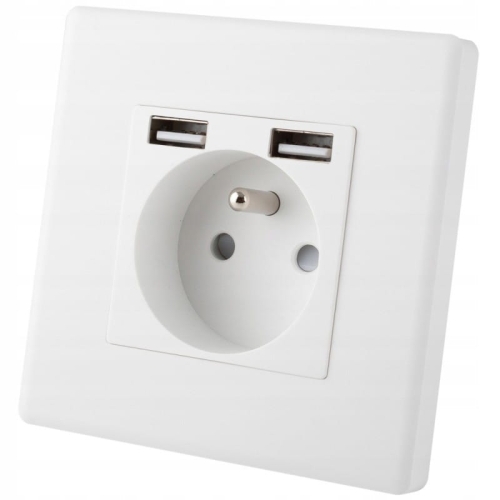 Gniazdo Białe + Podwójna Ładowarka USB 2.4A A+A Zestaw z Ramką PCV