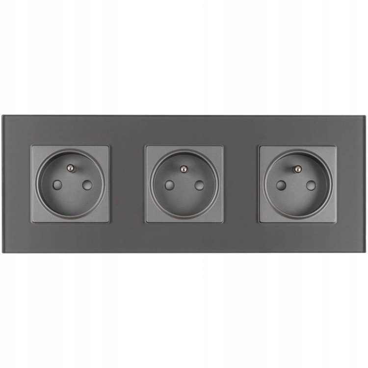 Gniazdko Potrójne Szklane Szare Zestaw Ramka Potrójna i 3 x Gniazdko Pojedyncze