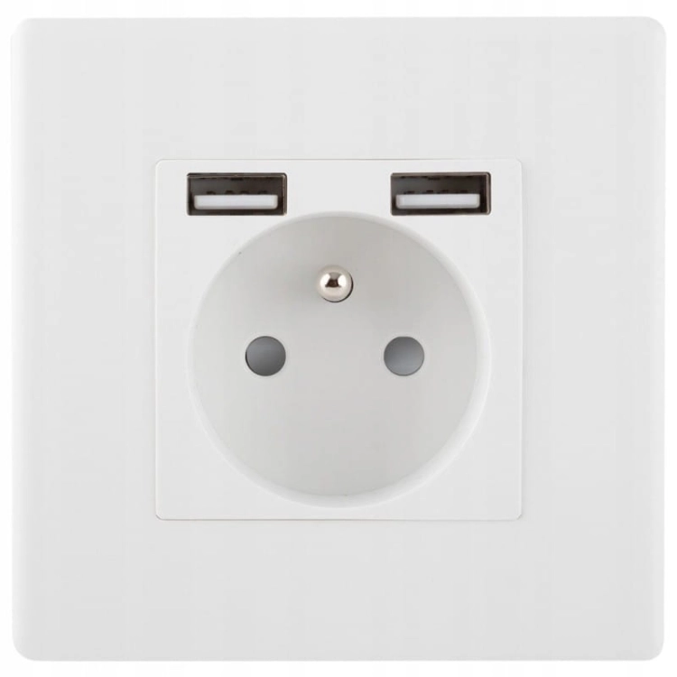 Gniazdo Białe + Podwójna Ładowarka USB 2.4A A+A Zestaw z Ramką PCV