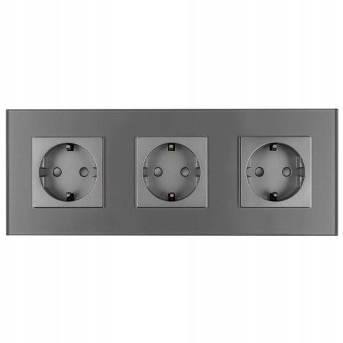 Gniazdo Potrójne Szklane Szare Schuko Ramka Potrójna i 3 x Gniazdko