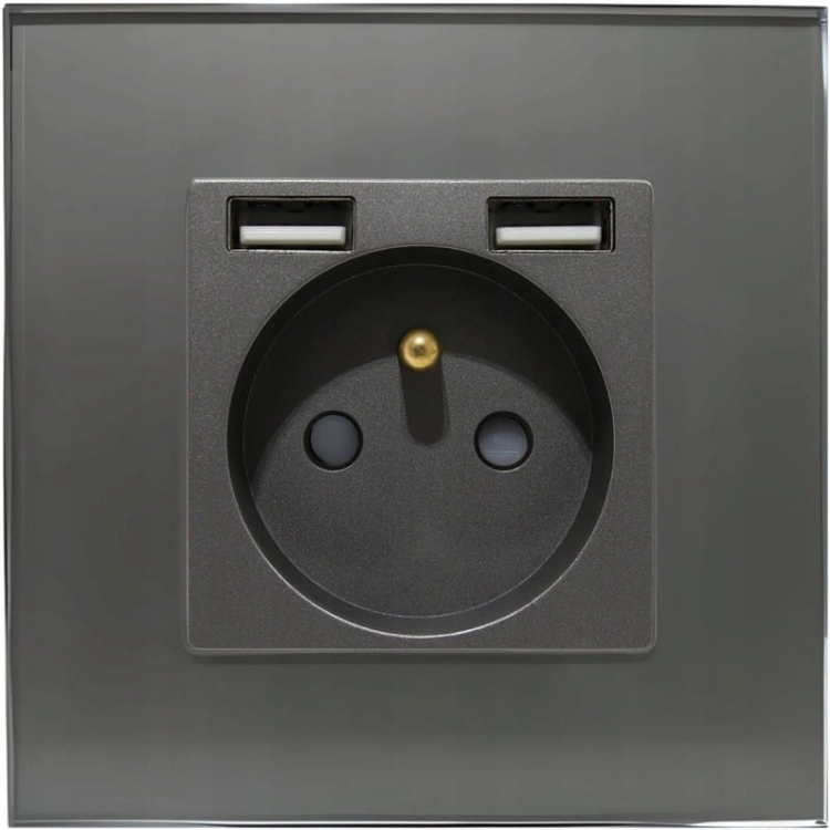 Gniazdo Gniazdko Szklane Szare + Podwójna Ładowarka USB Typ A+A 2.4A